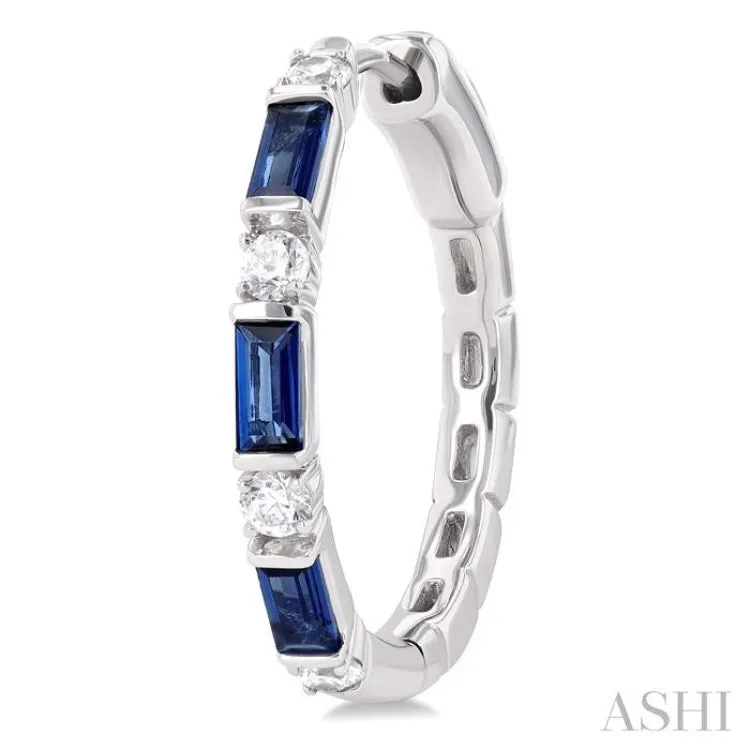 1/3 ctw Art Deco 4X2MM Baguette Cut Sapphire and Round Cut Diamond Precious Hoop Earring in 14K White Gold