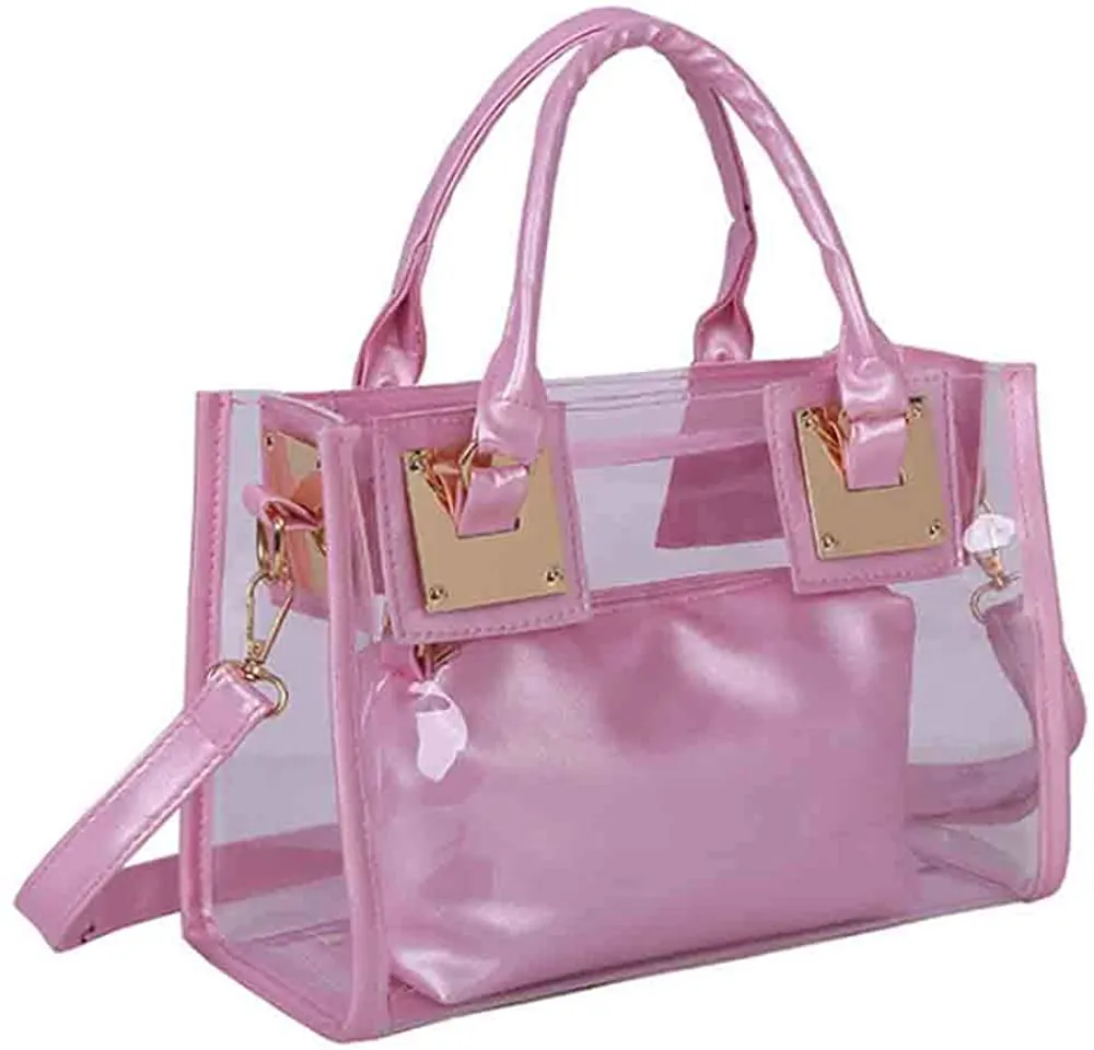 2 Pcs Silver Small Clear PVC Transparent Satchel Handbag Purse