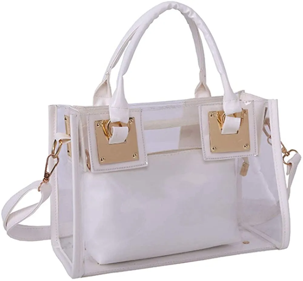 2 Pcs Silver Small Clear PVC Transparent Satchel Handbag Purse