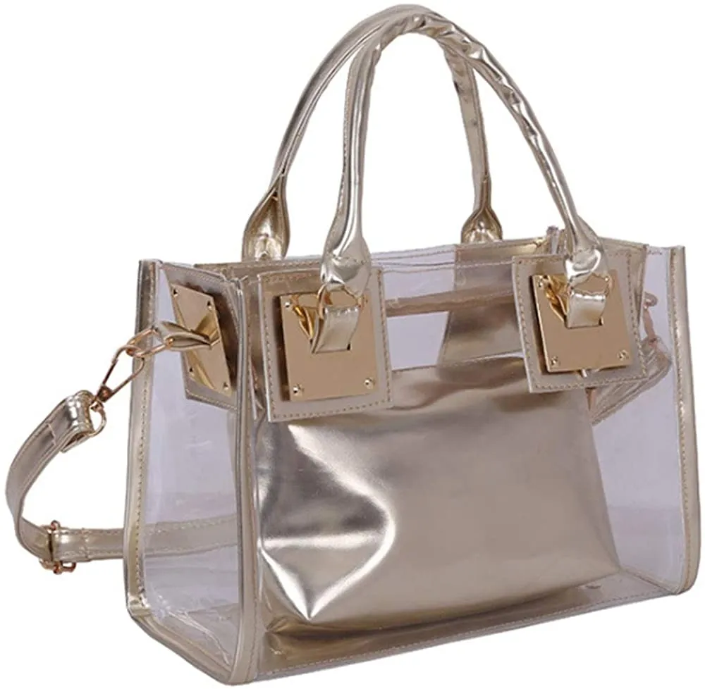 2 Pcs Silver Small Clear PVC Transparent Satchel Handbag Purse
