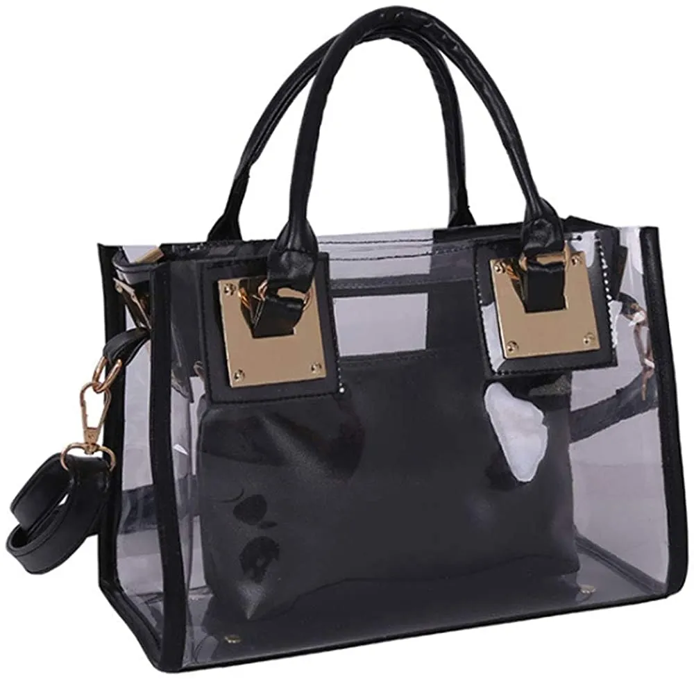2 Pcs Silver Small Clear PVC Transparent Satchel Handbag Purse