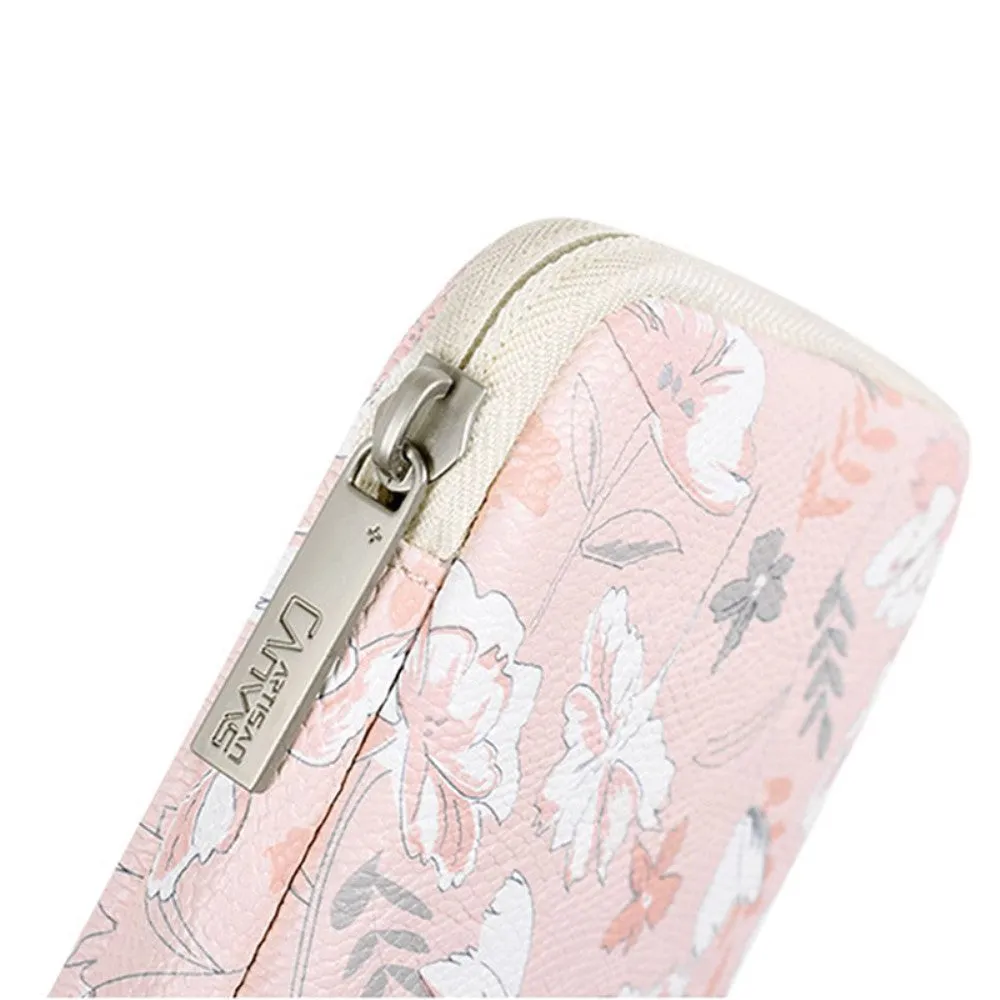 (20x12x3cm) Universal leather organizer case with zipper for smartphone - Pink / White