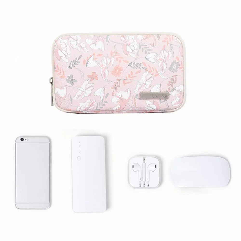 (20x12x3cm) Universal leather organizer case with zipper for smartphone - Pink / White