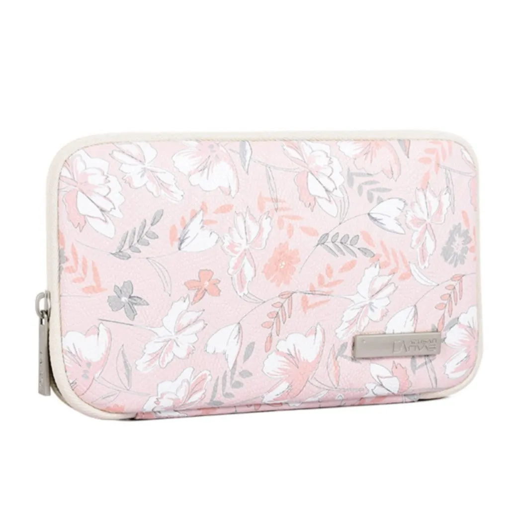 (20x12x3cm) Universal leather organizer case with zipper for smartphone - Pink / White