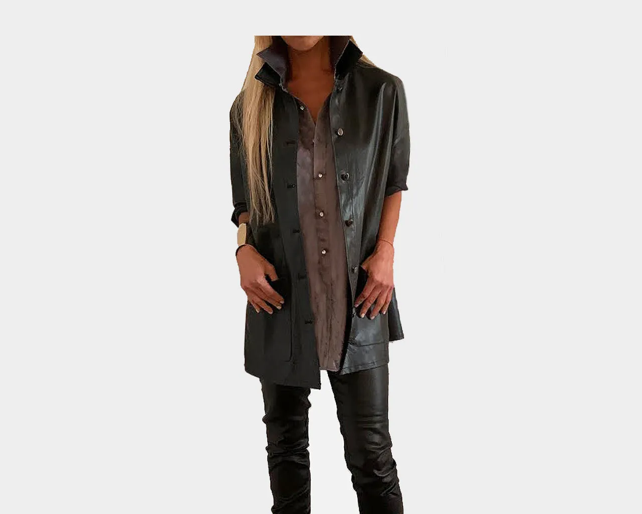 77 Metal Black Vegan Leather Long Sleeve Jacket - The Park Avenue