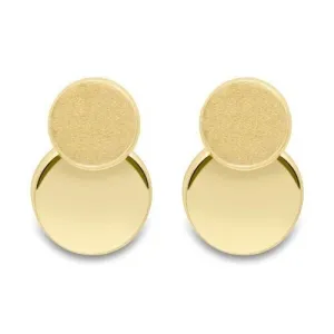 9ct Gold Double Circle Satin & Polished Button Studs, Dual Texture, 8mm, 1.50g, Gift box included