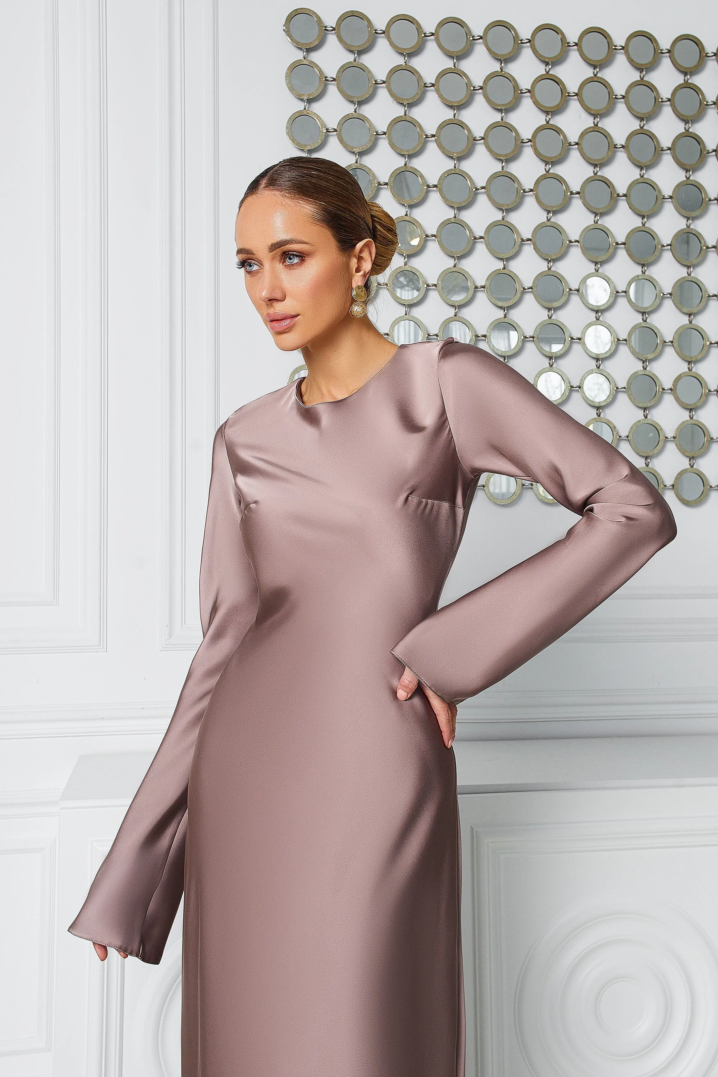 Alexa Mocco Satin Long Sleeve Maxi Dress