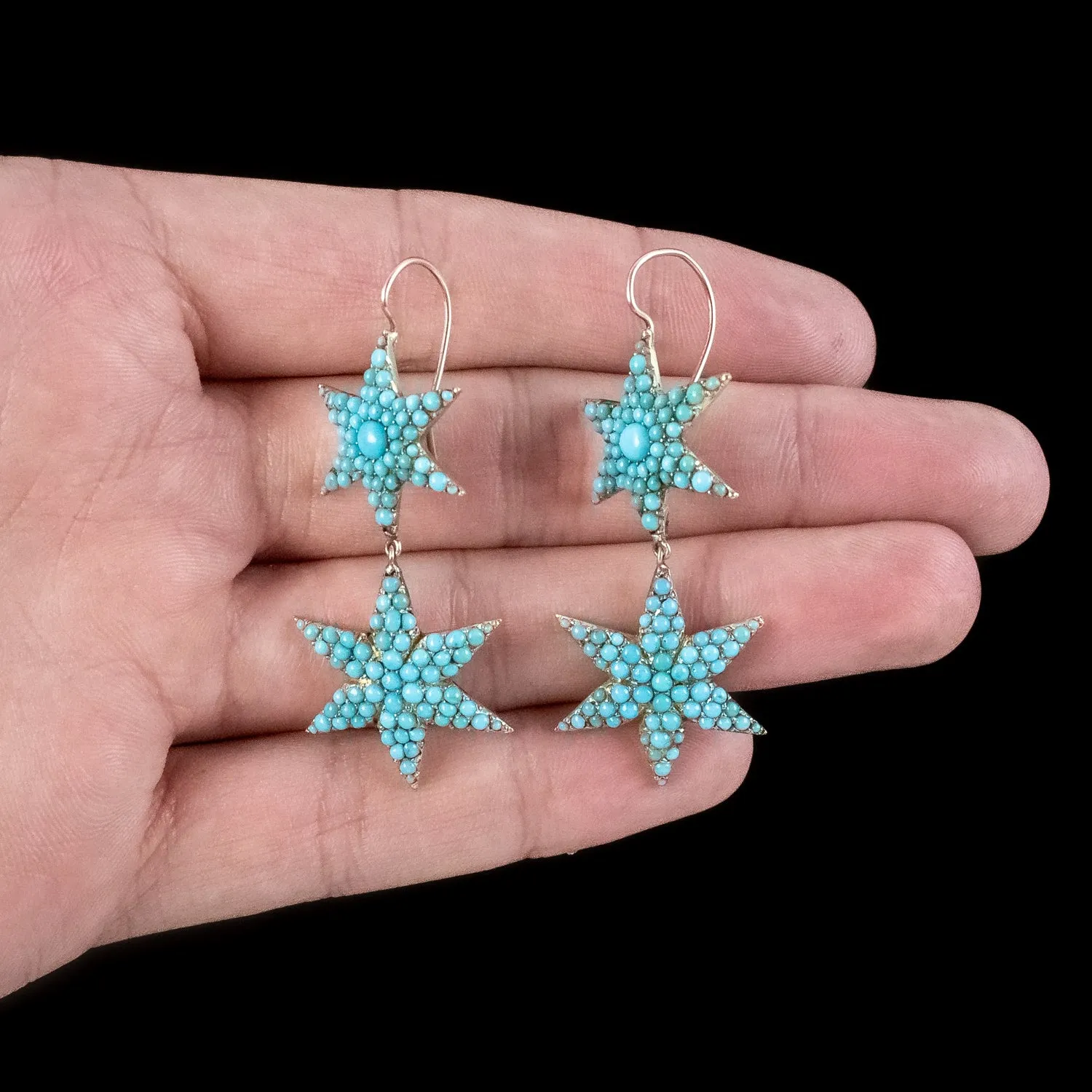 Antique Victorian Turquoise Star Drop Earrings 15ct Gold