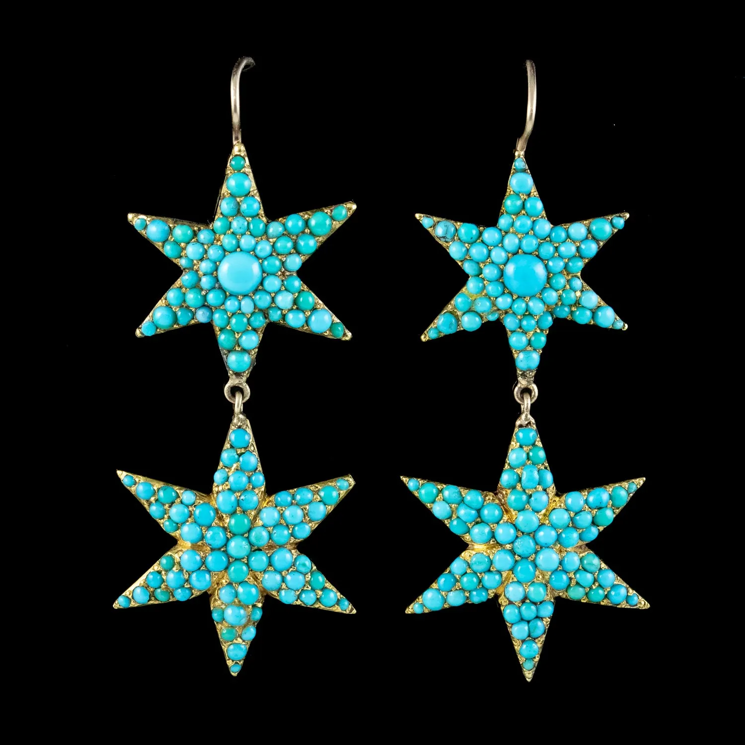 Antique Victorian Turquoise Star Drop Earrings 15ct Gold