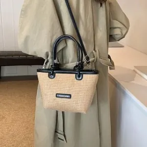Applique Straw Bucket Bag