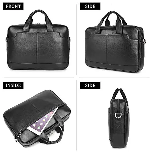 Augus Genuine Full Grain Leather Laptop Briefcase for Men 15.6 Inch