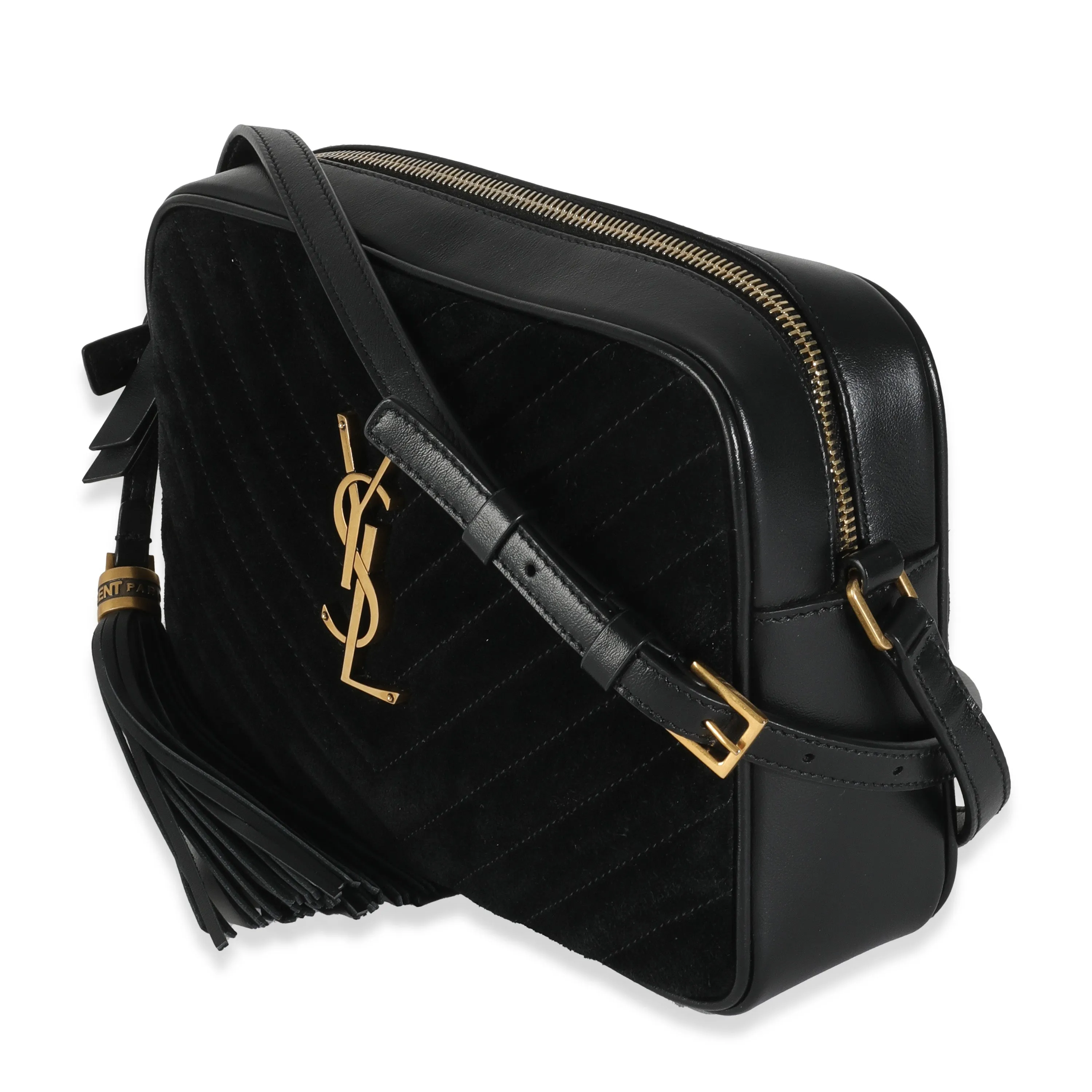 Black Suede Matelasse Monogram Lou Camera Bag