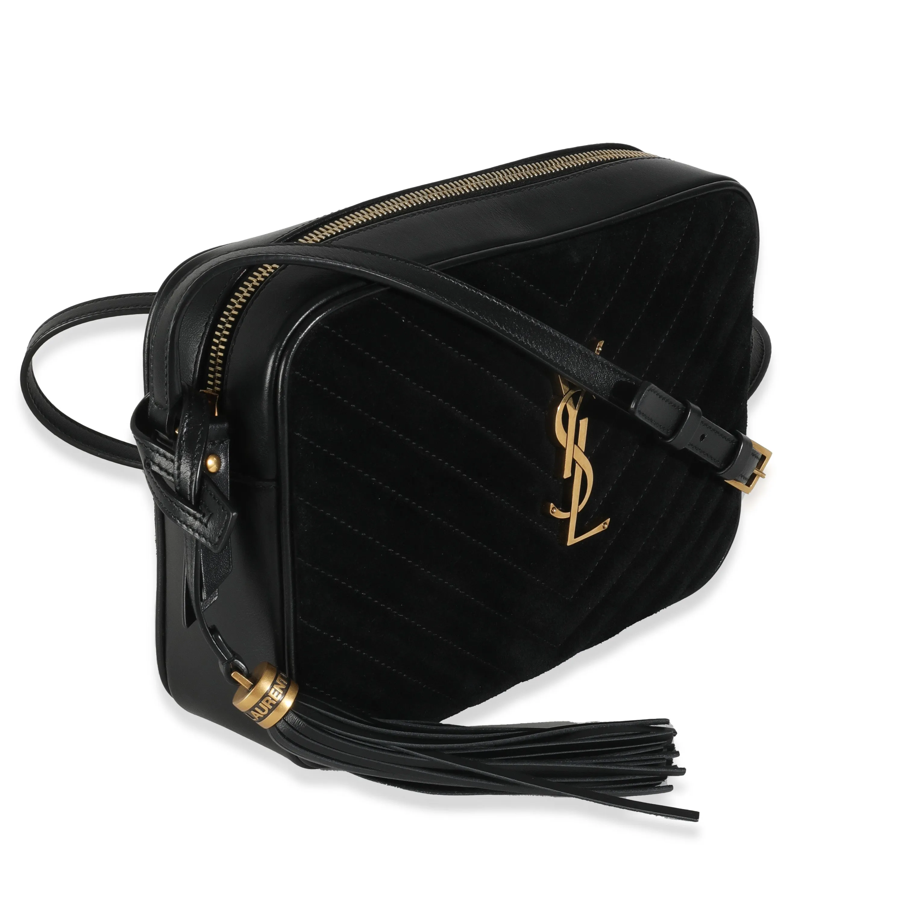 Black Suede Matelasse Monogram Lou Camera Bag