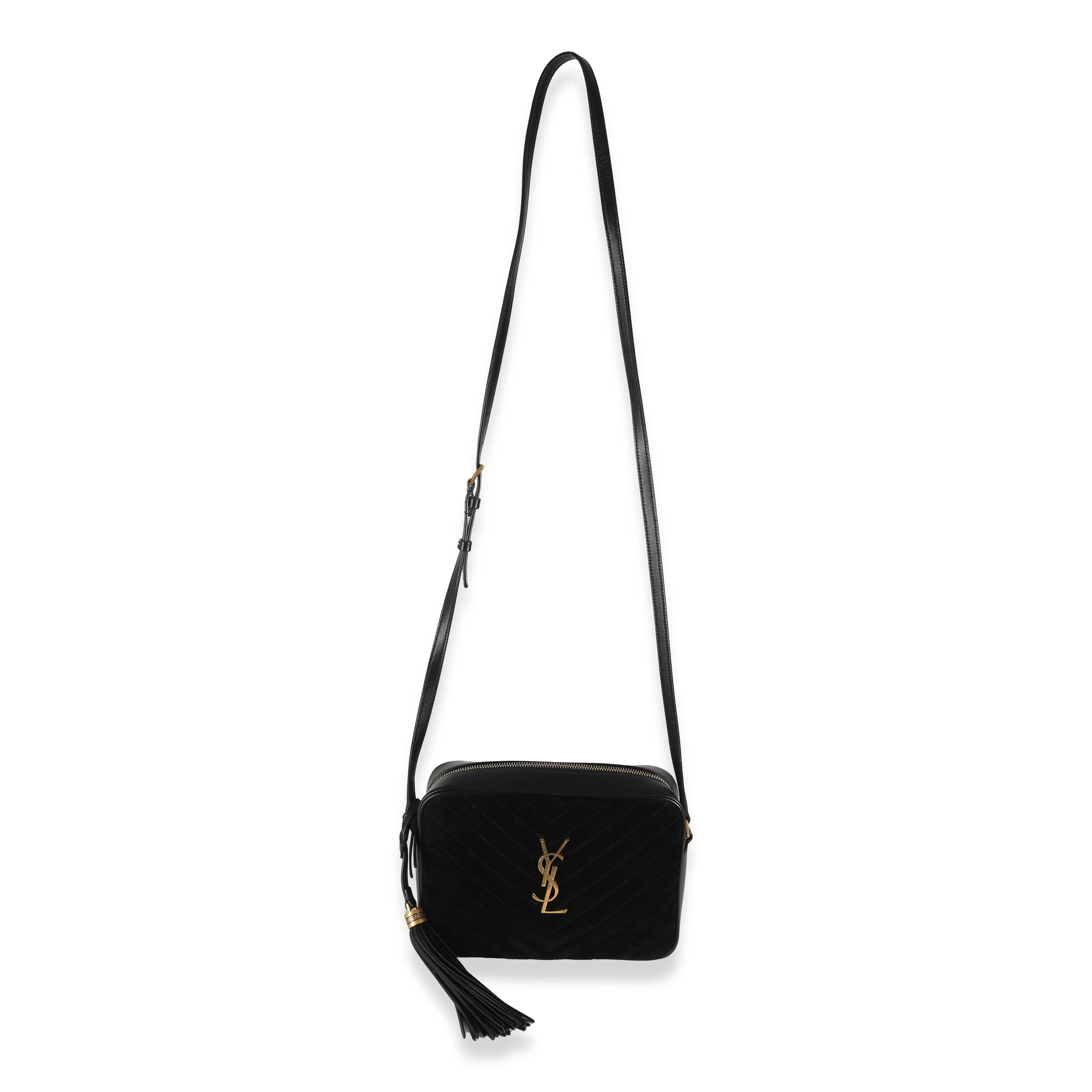Black Suede Matelasse Monogram Lou Camera Bag