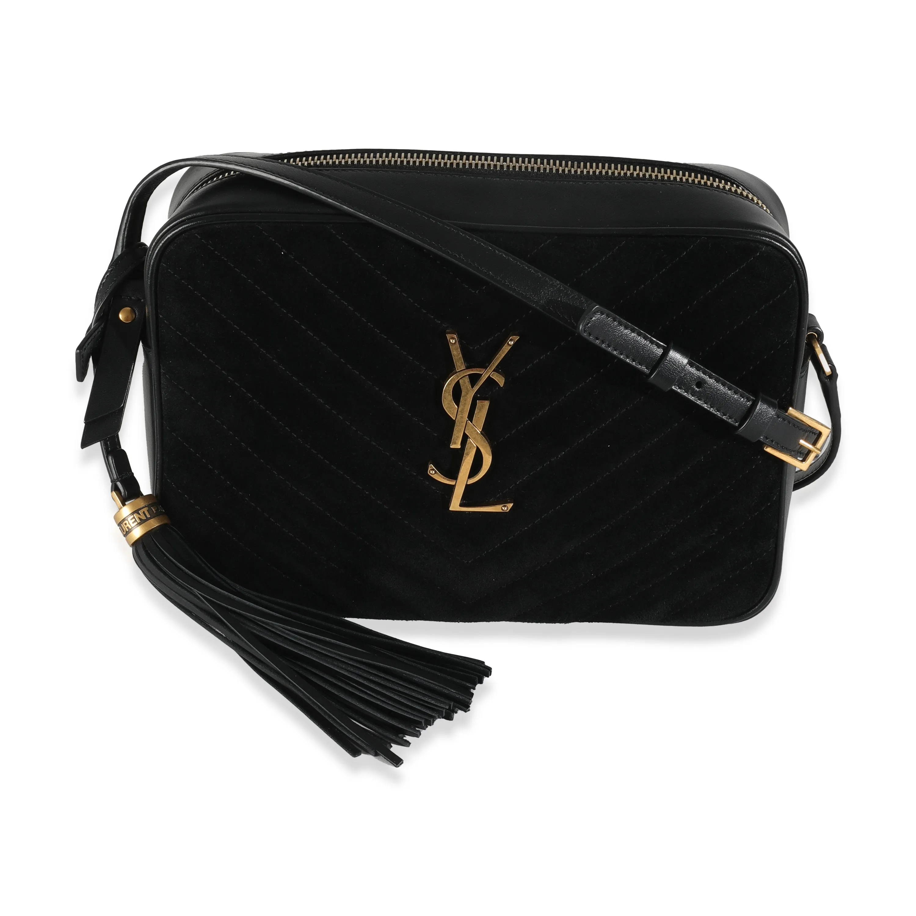 Black Suede Matelasse Monogram Lou Camera Bag