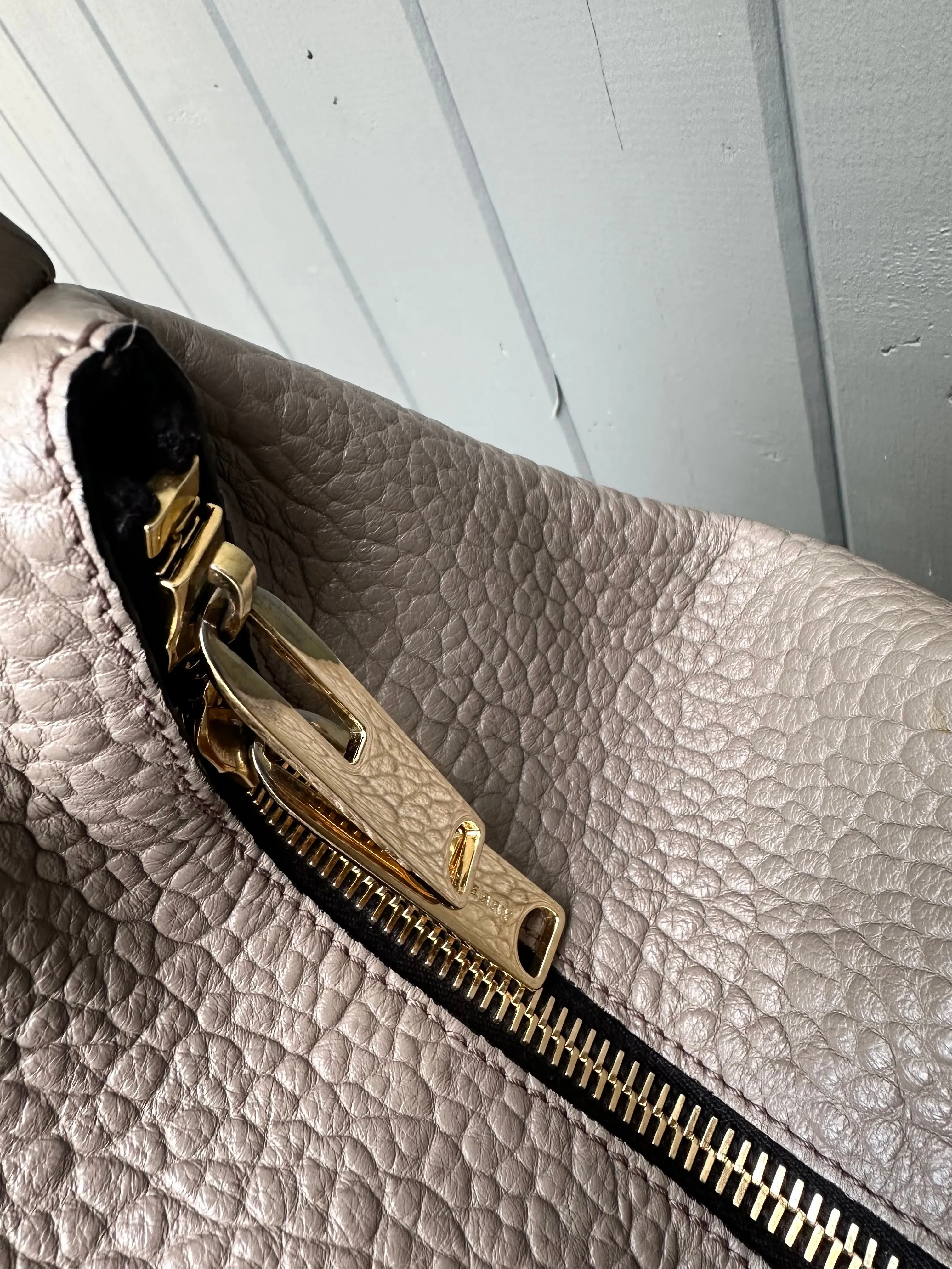 BURBERRY Pebbled Leather Large Shoulder Bag