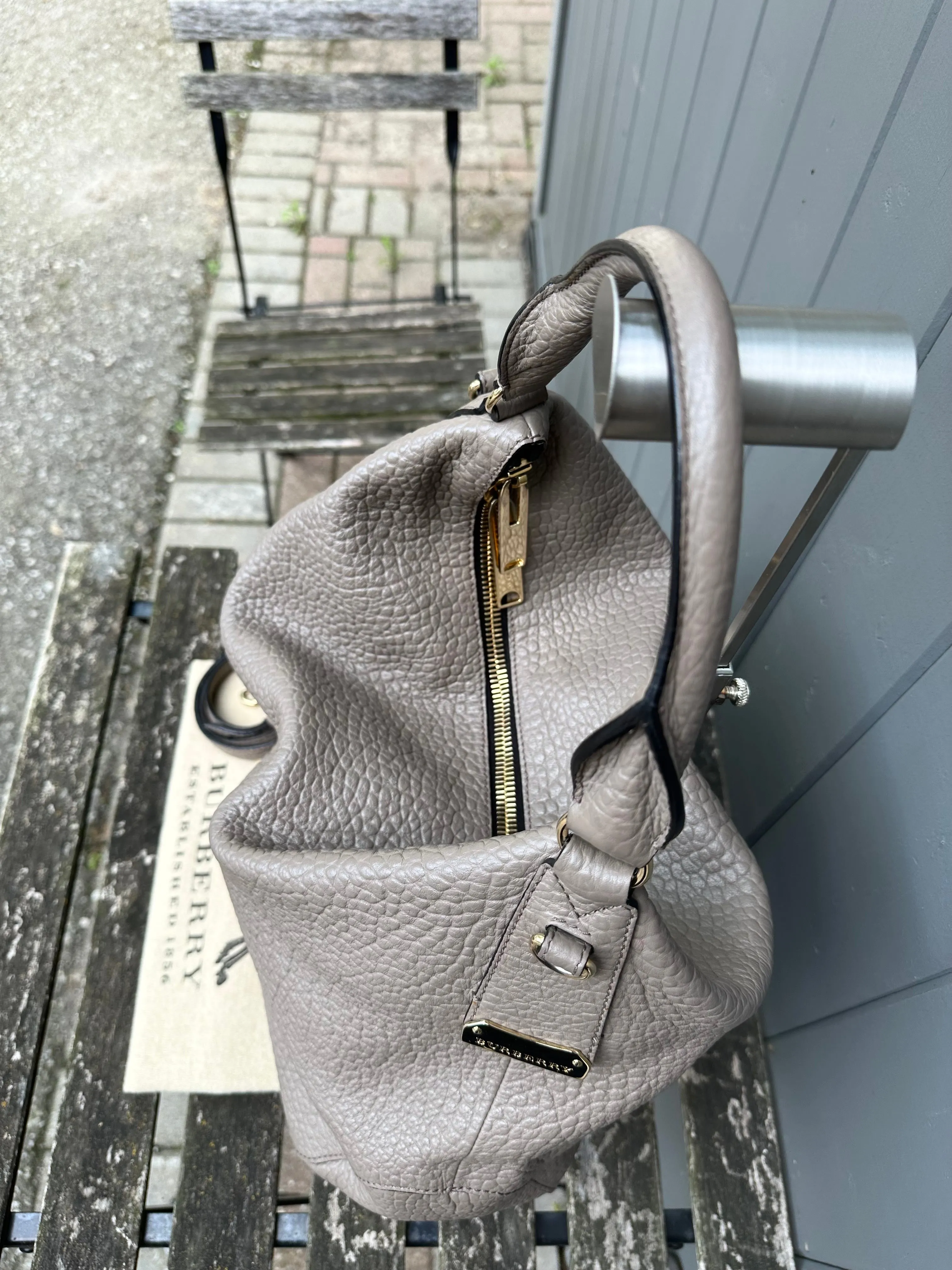 BURBERRY Pebbled Leather Large Shoulder Bag