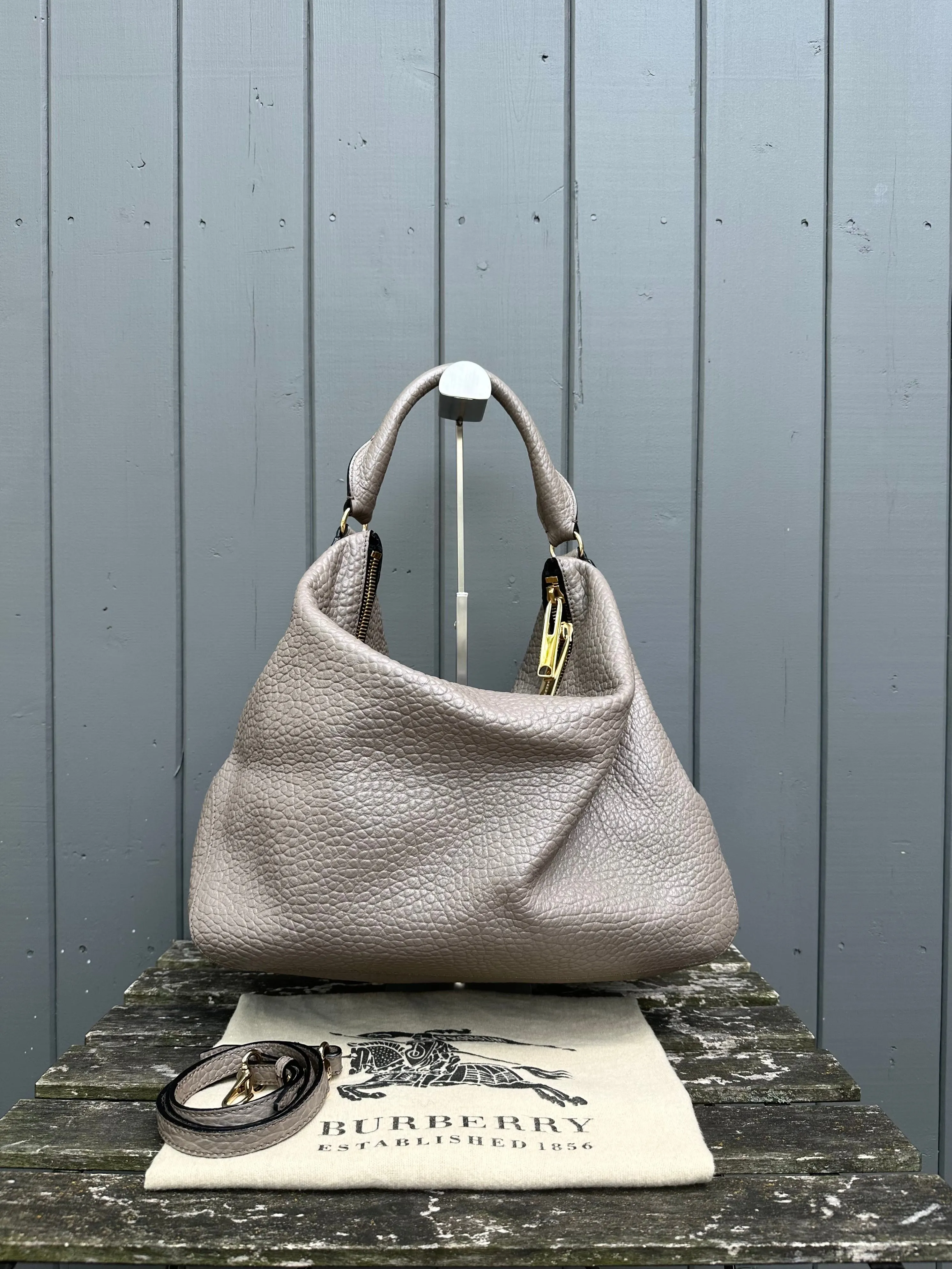 BURBERRY Pebbled Leather Large Shoulder Bag