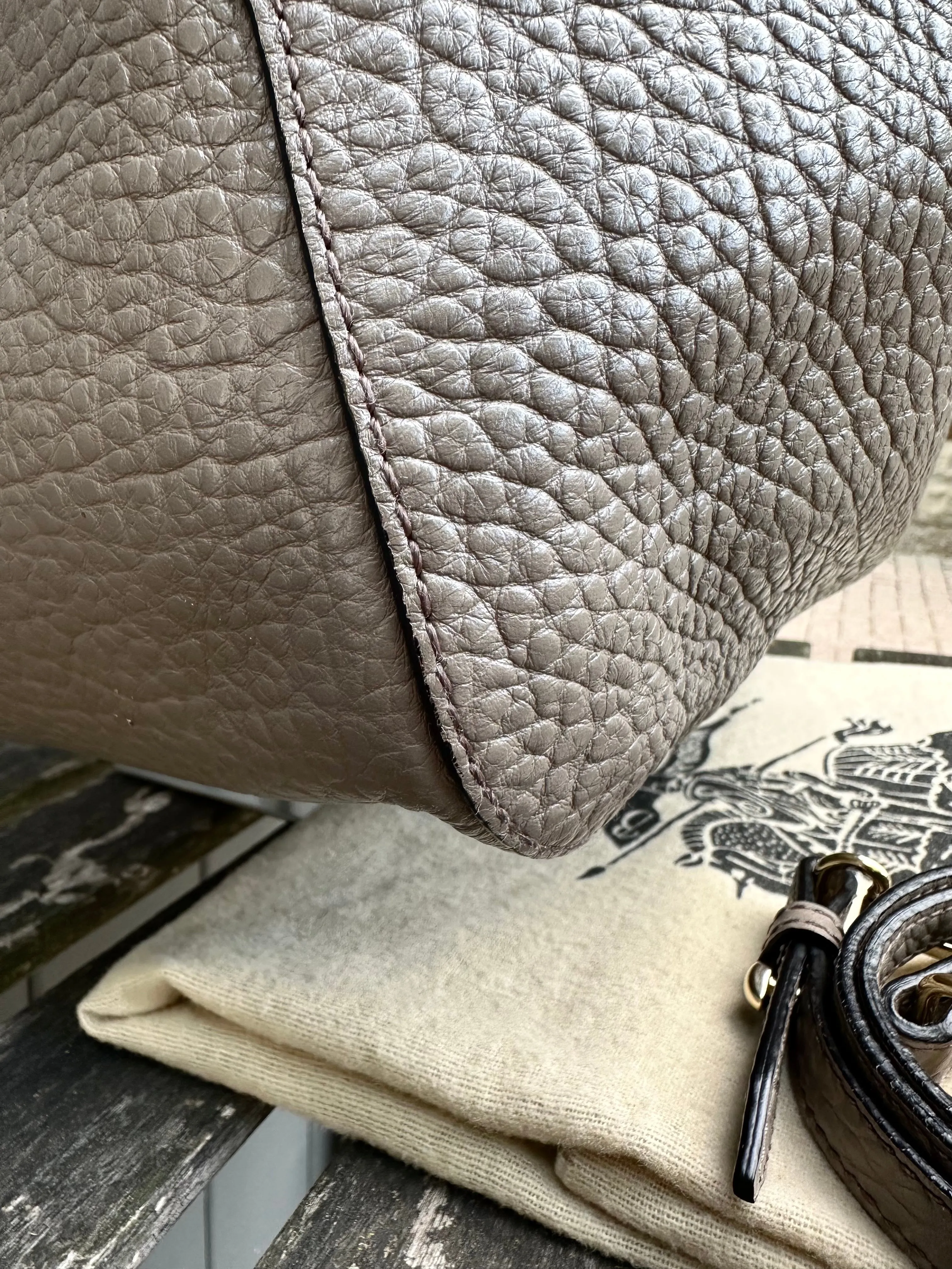 BURBERRY Pebbled Leather Large Shoulder Bag