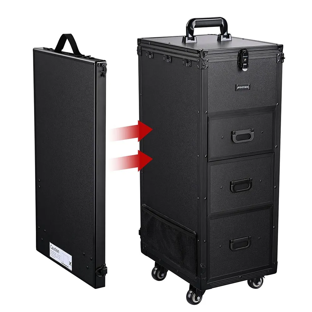 Byootique Rolling Black Manicure Table & Makeup Desk - Portable, Foldable & Secure