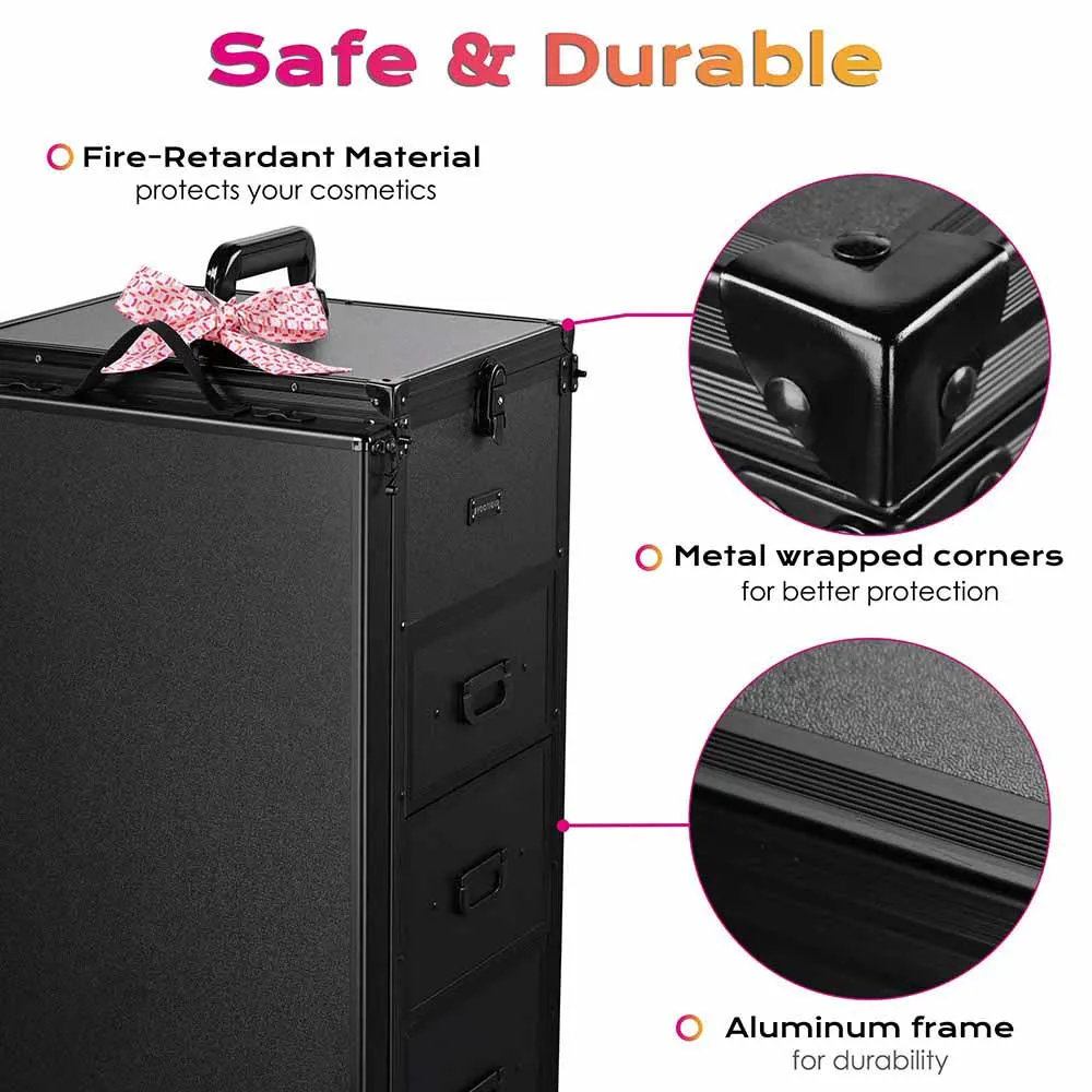 Byootique Rolling Black Manicure Table & Makeup Desk - Portable, Foldable & Secure