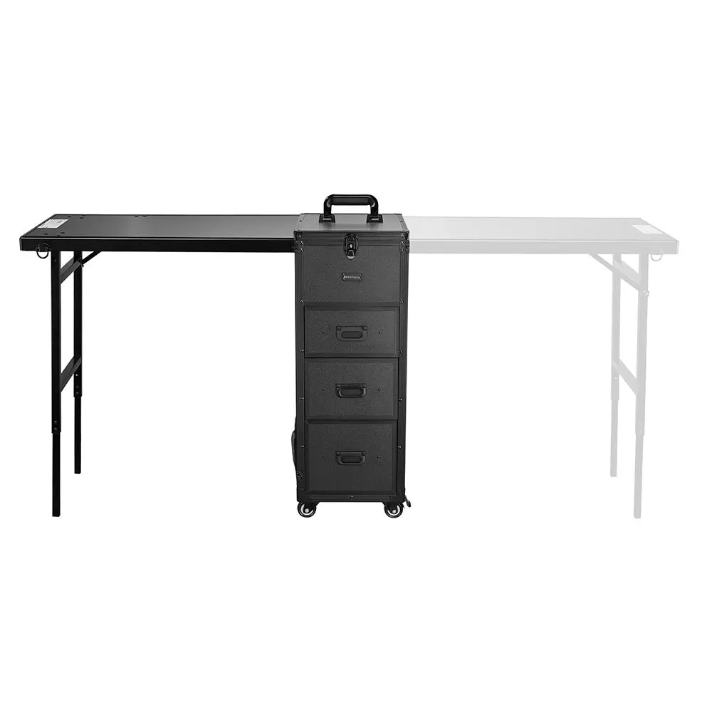 Byootique Rolling Black Manicure Table & Makeup Desk - Portable, Foldable & Secure