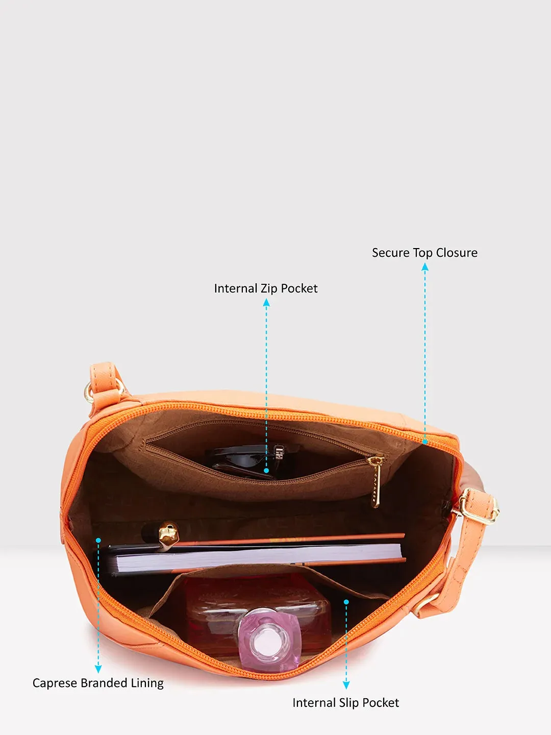 Caprese Holden Small Sling Solid Faux Leather For Women Orange