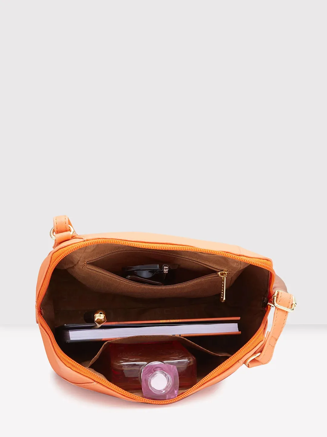 Caprese Holden Small Sling Solid Faux Leather For Women Orange