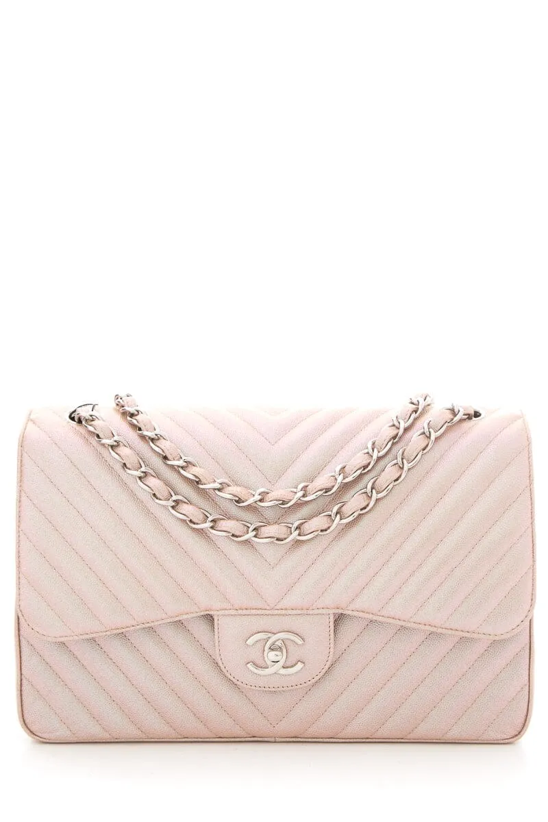 Chanel 2017 Jumbo Pink Iridescent Caviar Togo Leather Handbag