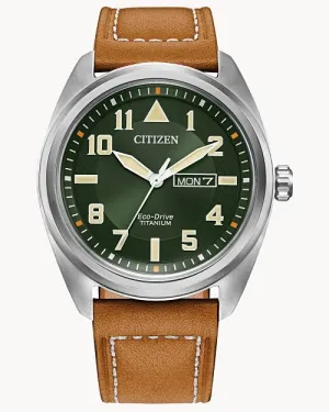 Citizen Garrison Green Dial Leather Strap Watch BM8560-02X