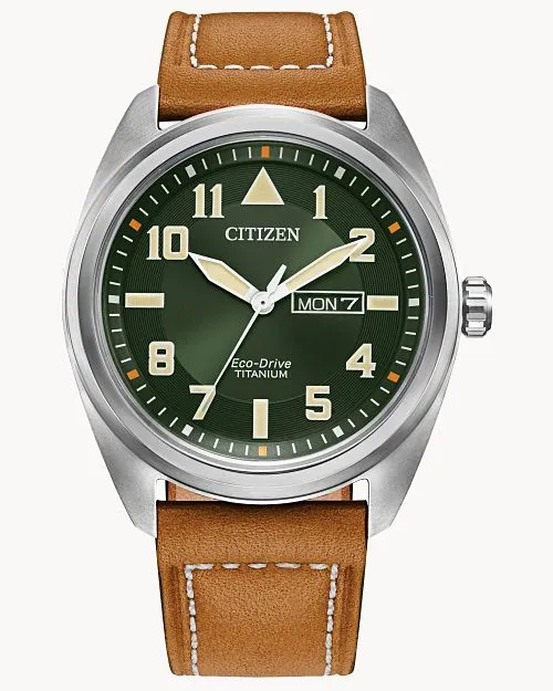 Citizen Garrison Green Dial Leather Strap Watch BM8560-02X