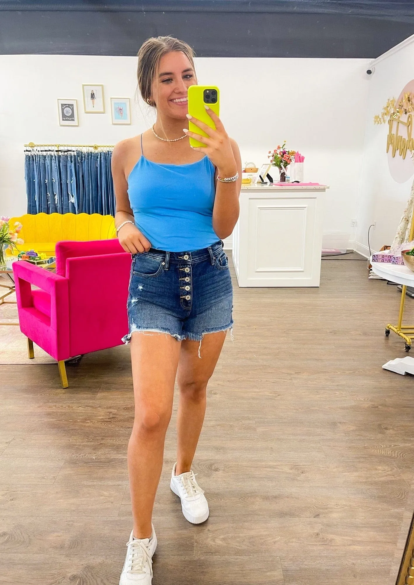 Dark Wash High Rise Mom Shorts