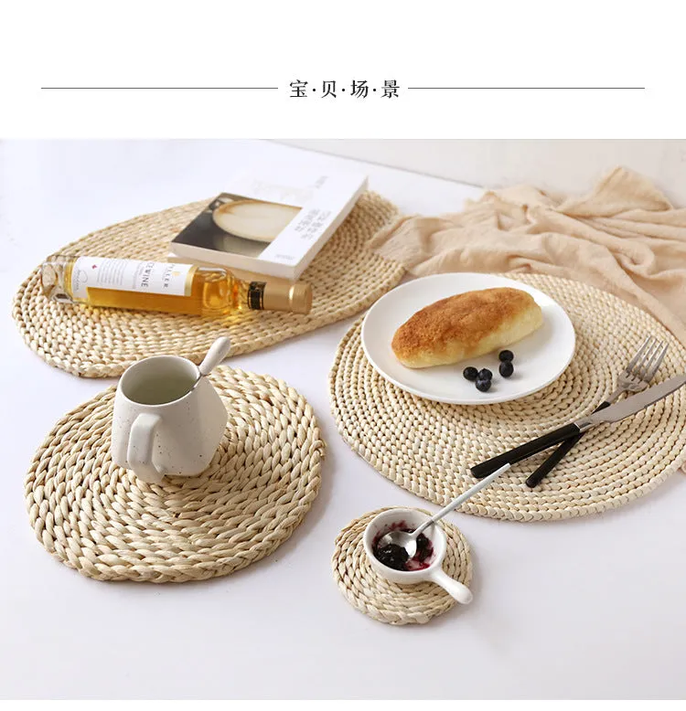 Dining Table Mat Natural Corn Husk Hand Insulation Tea  Coaster Mats