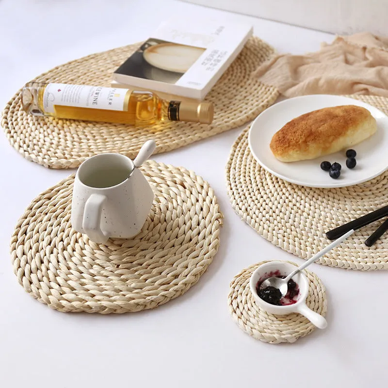 Dining Table Mat Natural Corn Husk Hand Insulation Tea  Coaster Mats