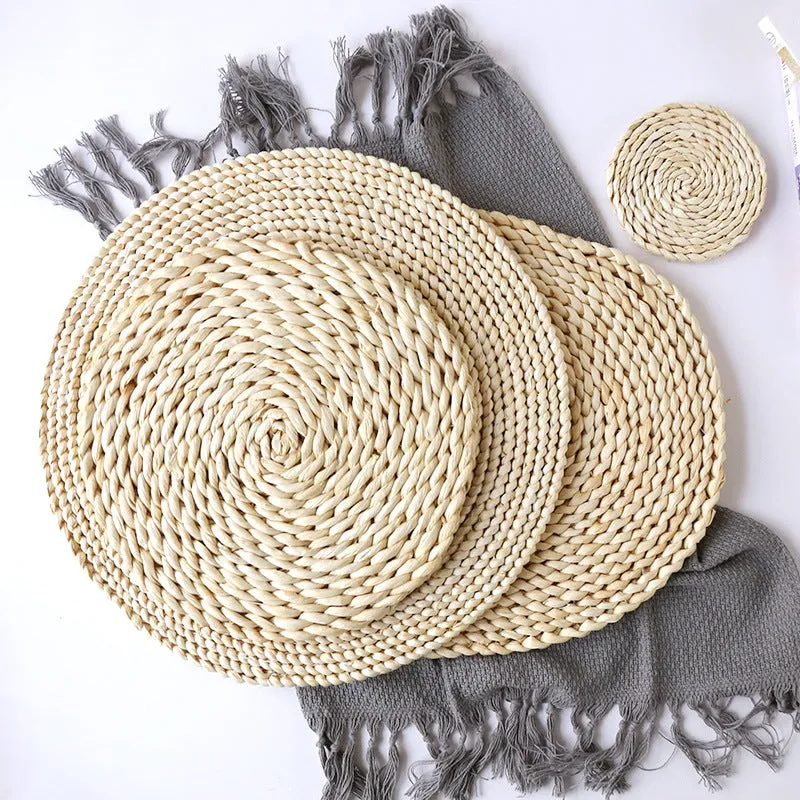 Dining Table Mat Natural Corn Husk Hand Insulation Tea  Coaster Mats