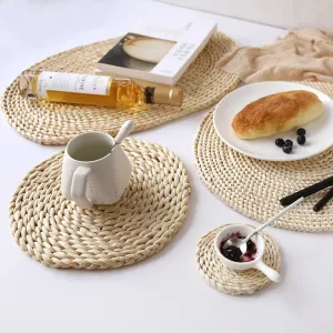 Dining Table Mat Natural Corn Husk Hand Insulation Tea  Coaster Mats