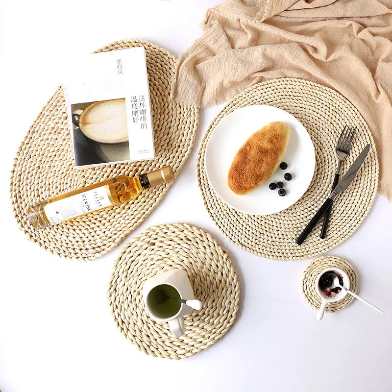 Dining Table Mat Natural Corn Husk Hand Insulation Tea  Coaster Mats