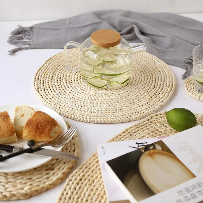Dining Table Mat Natural Corn Husk Hand Insulation Tea  Coaster Mats