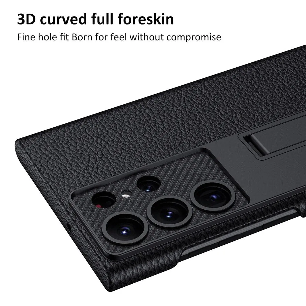 Drop-Resistant Plain Leather Phone Case For Samsung Galaxy S23