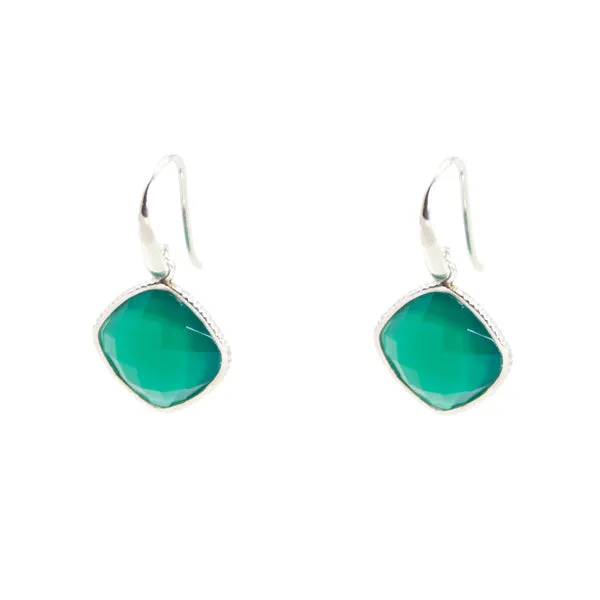 Earrings - Diamond Shape Green Agate & Sterling Silver