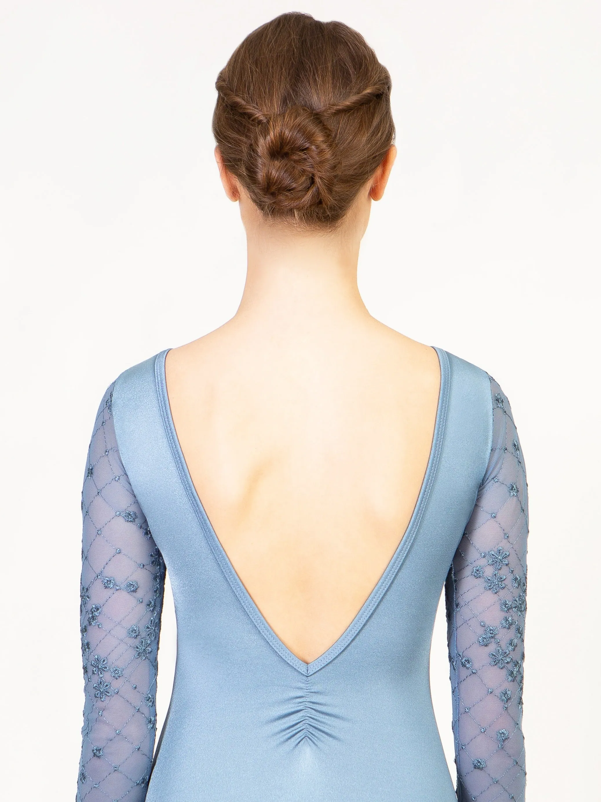 Embroidered Mesh 3/4 Sleeve Leotard