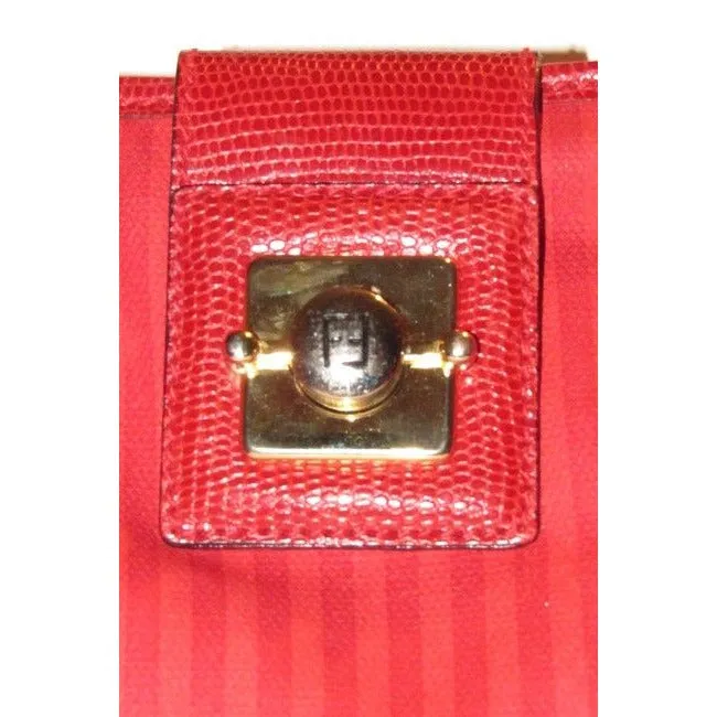 Fendi Clutch Print Canvaspython Or Red Thin Stripe Coated Canvas And Leather Cross Body Bag