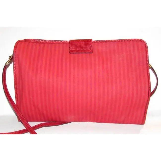 Fendi Clutch Print Canvaspython Or Red Thin Stripe Coated Canvas And Leather Cross Body Bag