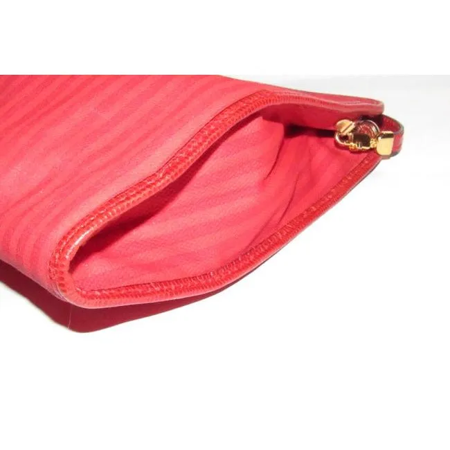 Fendi Clutch Print Canvaspython Or Red Thin Stripe Coated Canvas And Leather Cross Body Bag