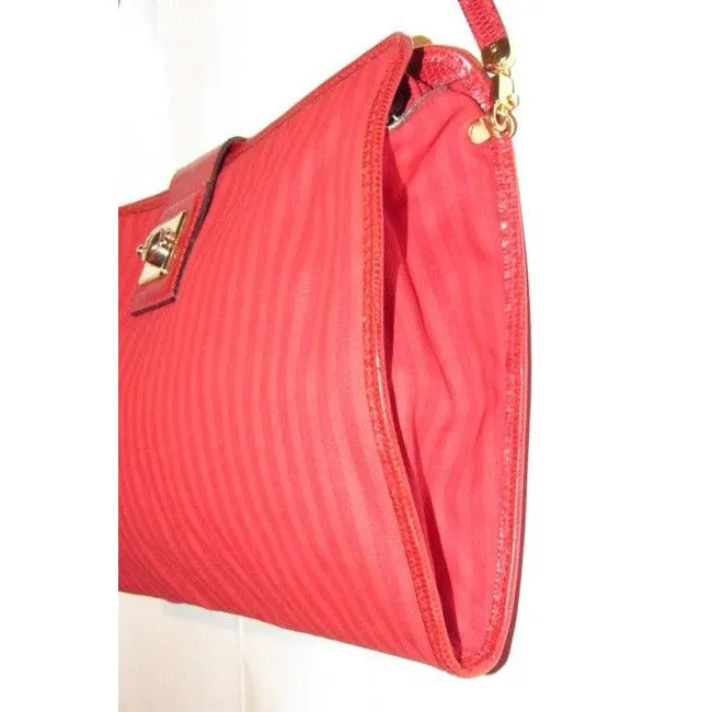 Fendi Clutch Print Canvaspython Or Red Thin Stripe Coated Canvas And Leather Cross Body Bag