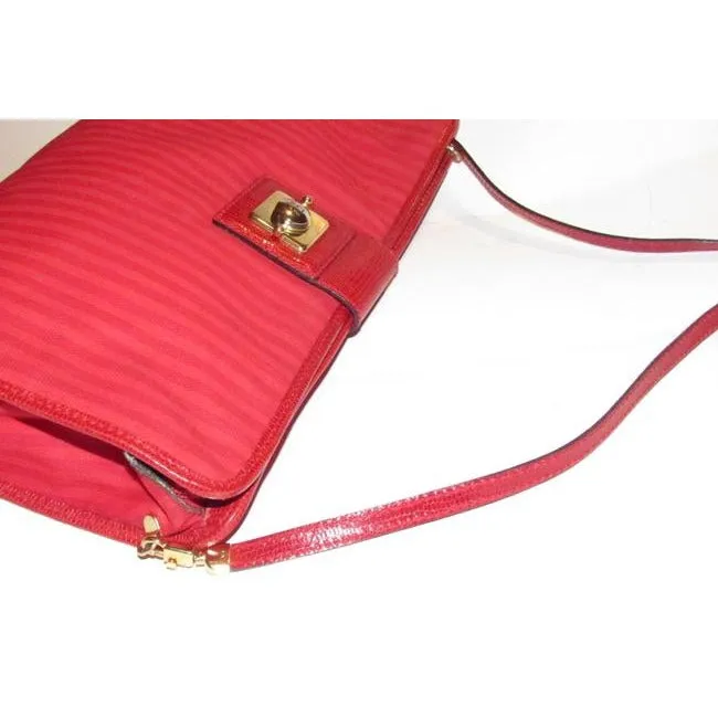 Fendi Clutch Print Canvaspython Or Red Thin Stripe Coated Canvas And Leather Cross Body Bag