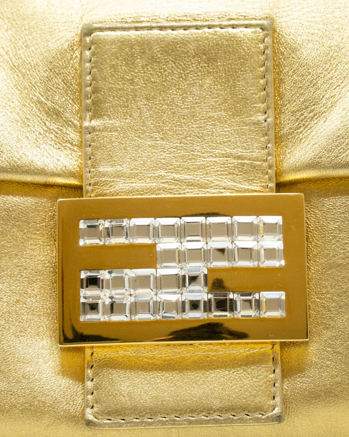 Fendi limited edition gold nappa leather and crystal baguette bag  ASL3308