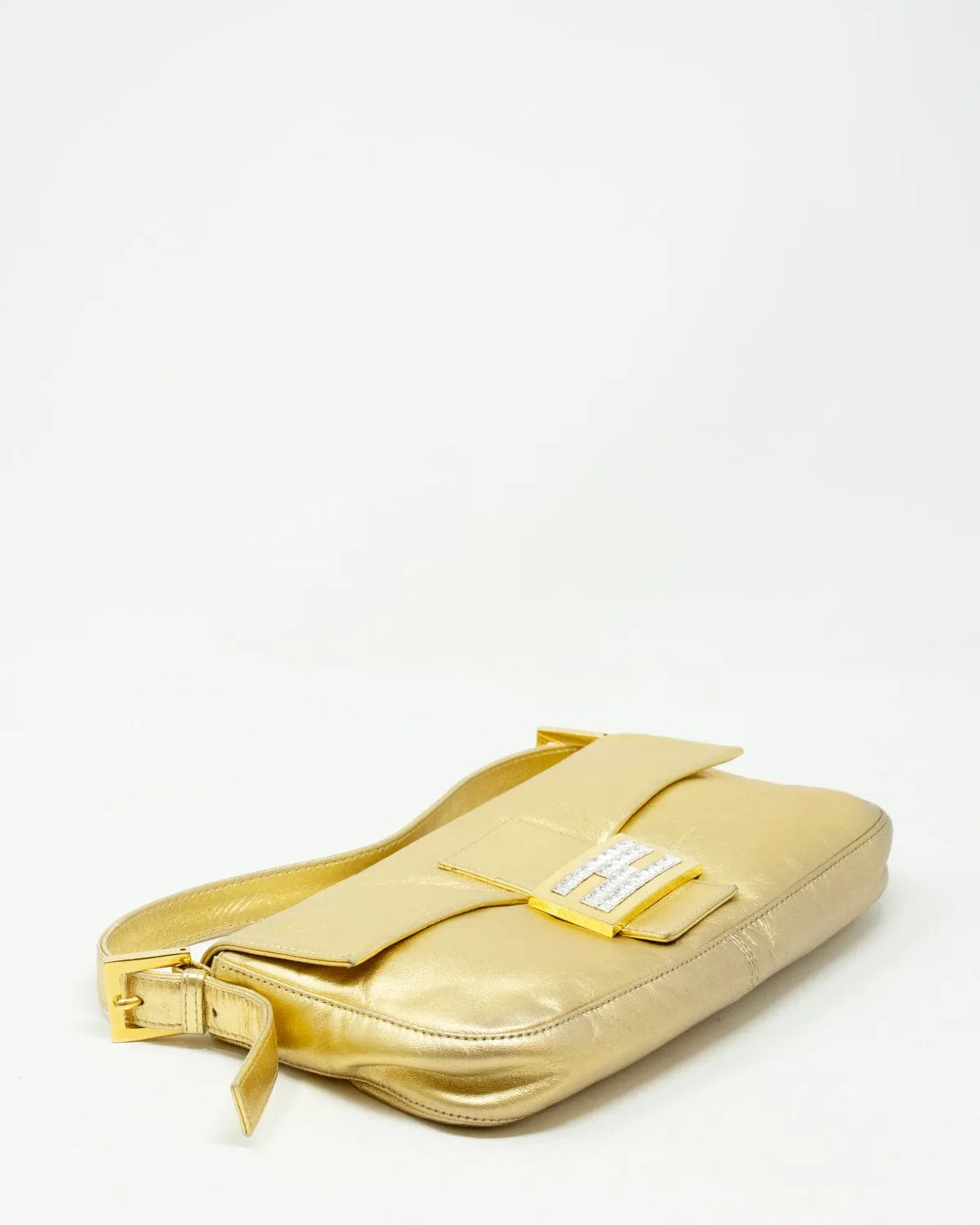 Fendi limited edition gold nappa leather and crystal baguette bag  ASL3308