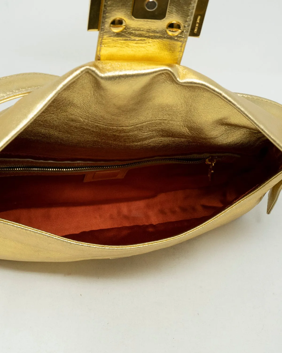 Fendi limited edition gold nappa leather and crystal baguette bag  ASL3308