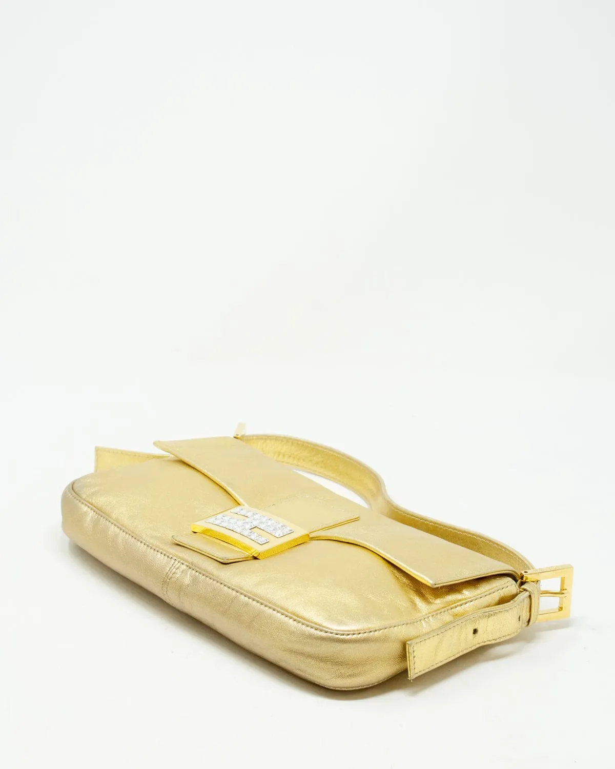 Fendi limited edition gold nappa leather and crystal baguette bag  ASL3308